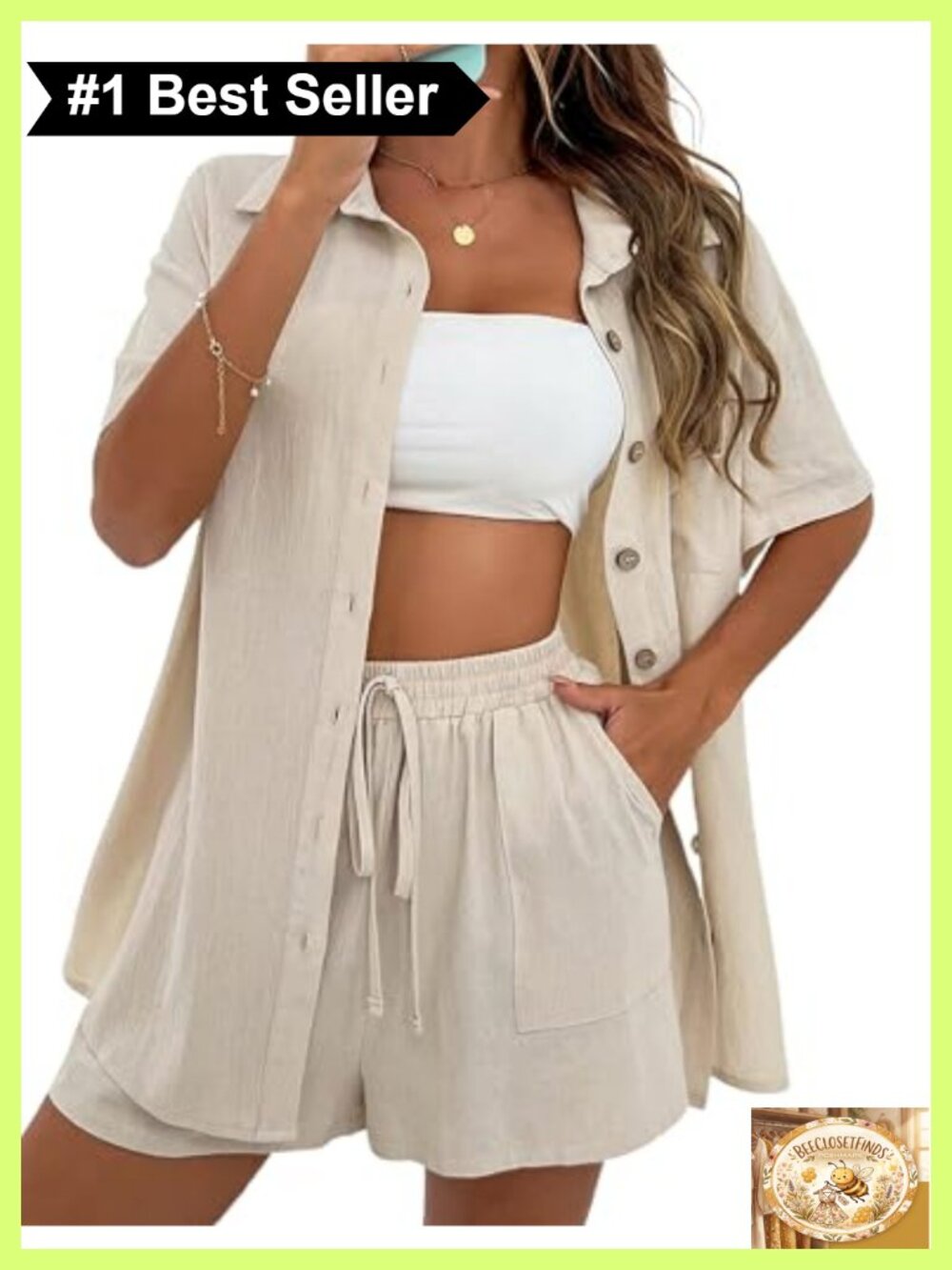 Women Cotton Linen Short Set 2 Piece Button Top High Waisted Shorts Lounge Beach